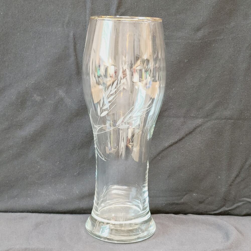 Vintage Beer Glass, Gold Rim, Wheat Fronds Etching, PRE-OWNED